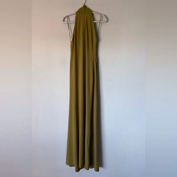 Zara Halter Maxi Green Dress Long Open Back Size S - Picture 8 of 12